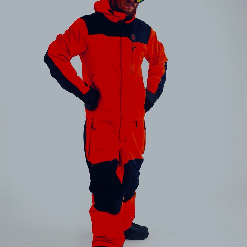 Red Insulated Ski and Snowboard Jacket with High Collar